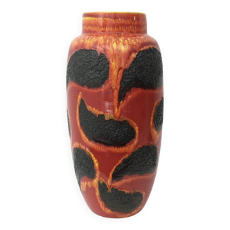Vase en céramique émaillée orange, rouge et noir fait main, Allemagne