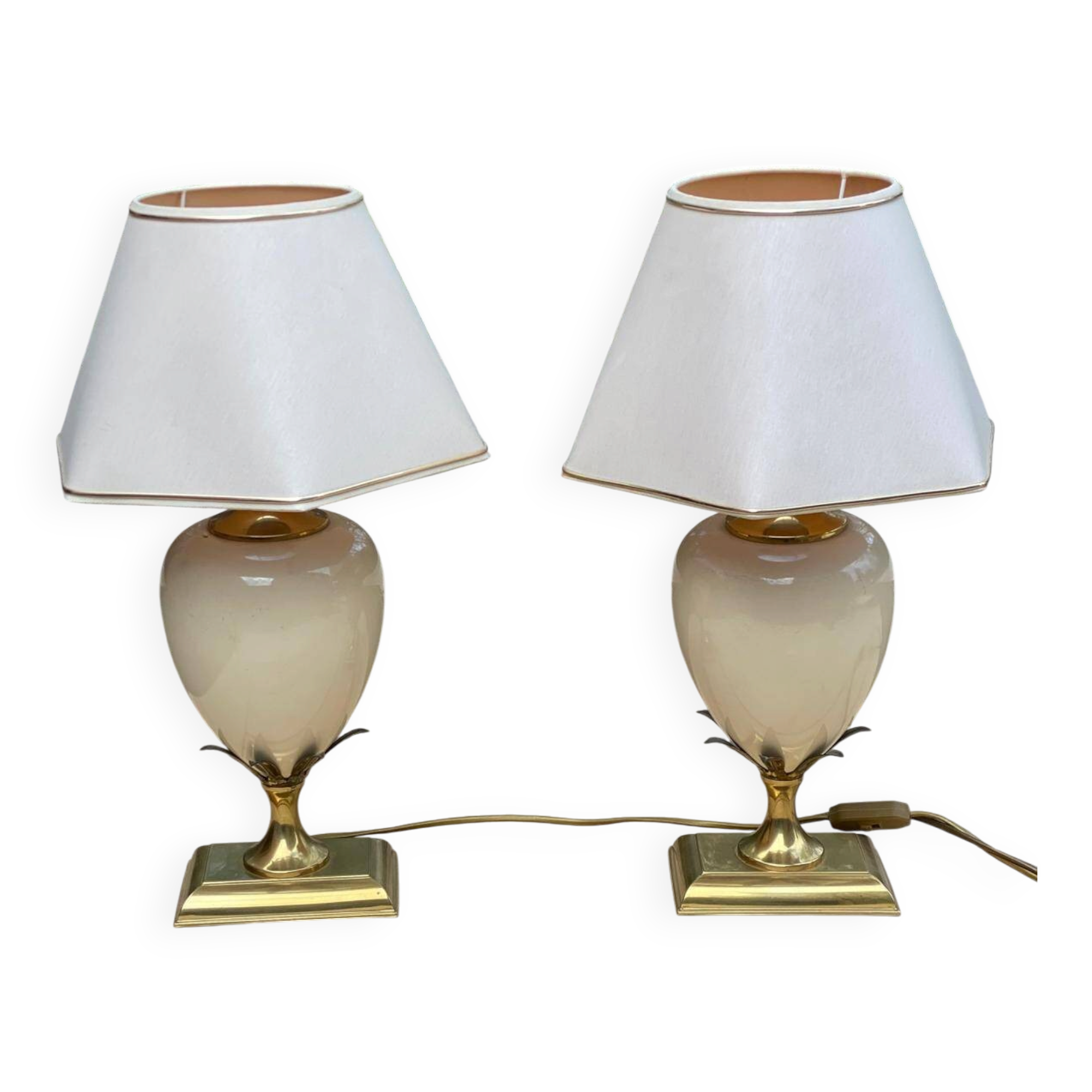 Vintage bedside lamp pair golden pineapple egg Maison Le Dauphin years