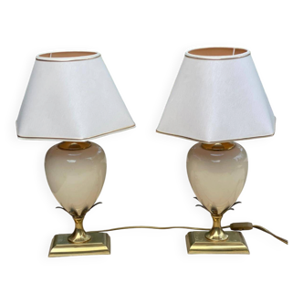 Vintage bedside lamp pair golden pineapple egg Maison Le Dauphin years