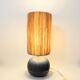Signed ceramic ball lamp in lavender blue stoneware with a rope or raffia lampshade