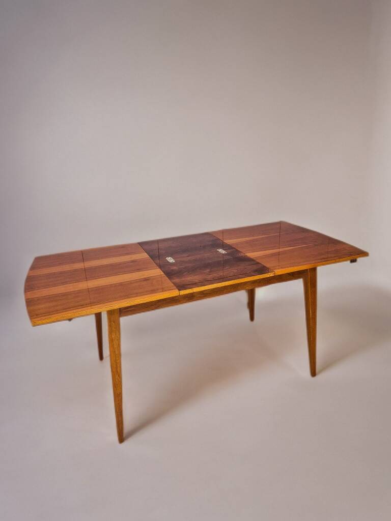 Dining room set, extendable table and 4 chairs, Czech vintage 19.