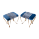Pair of vintage brass and blue velvet feet rest