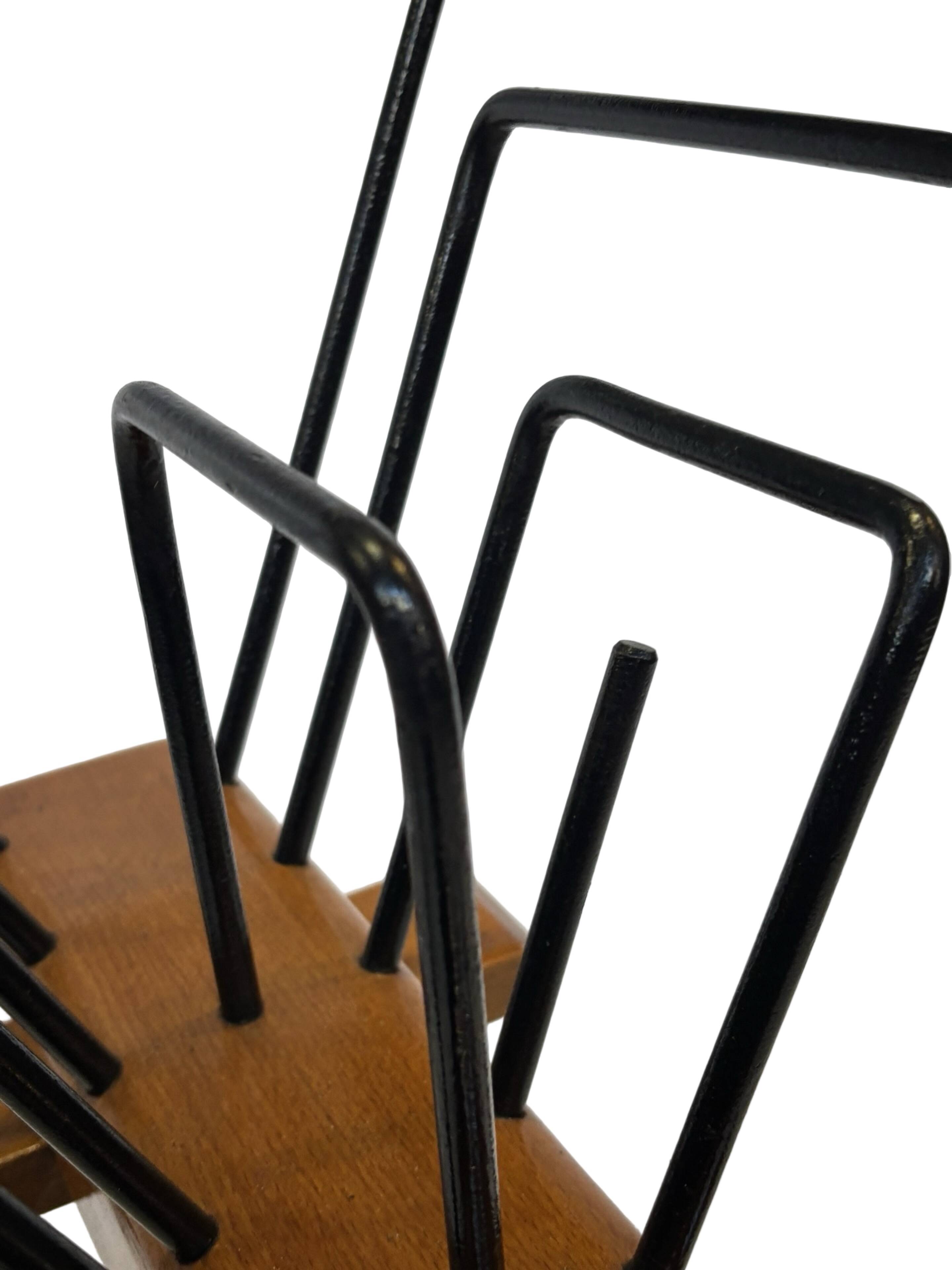 Vintage Reading Basket Steel Oak Magazine Rack 50's design