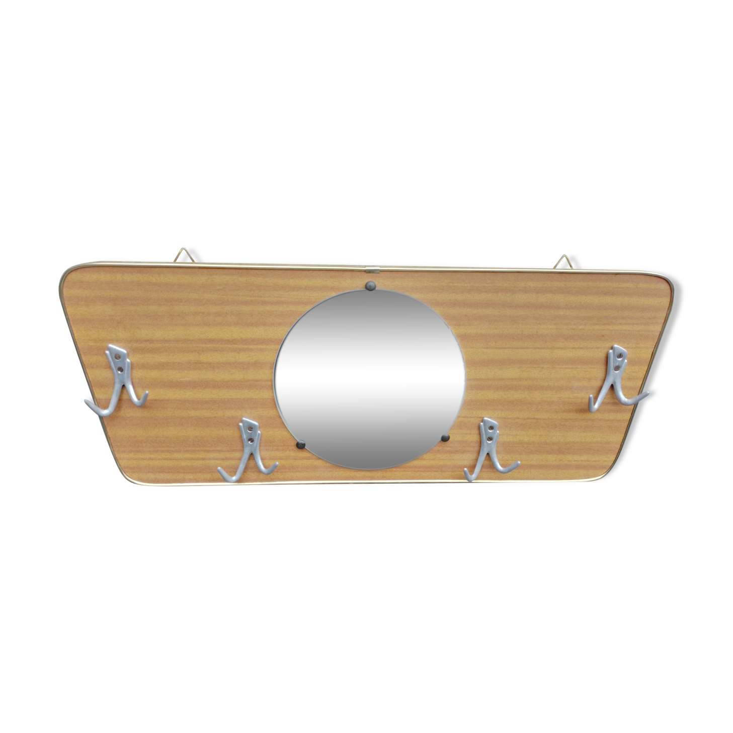 Brown formica coat rack 60' 4 double hooks + vintage mirror