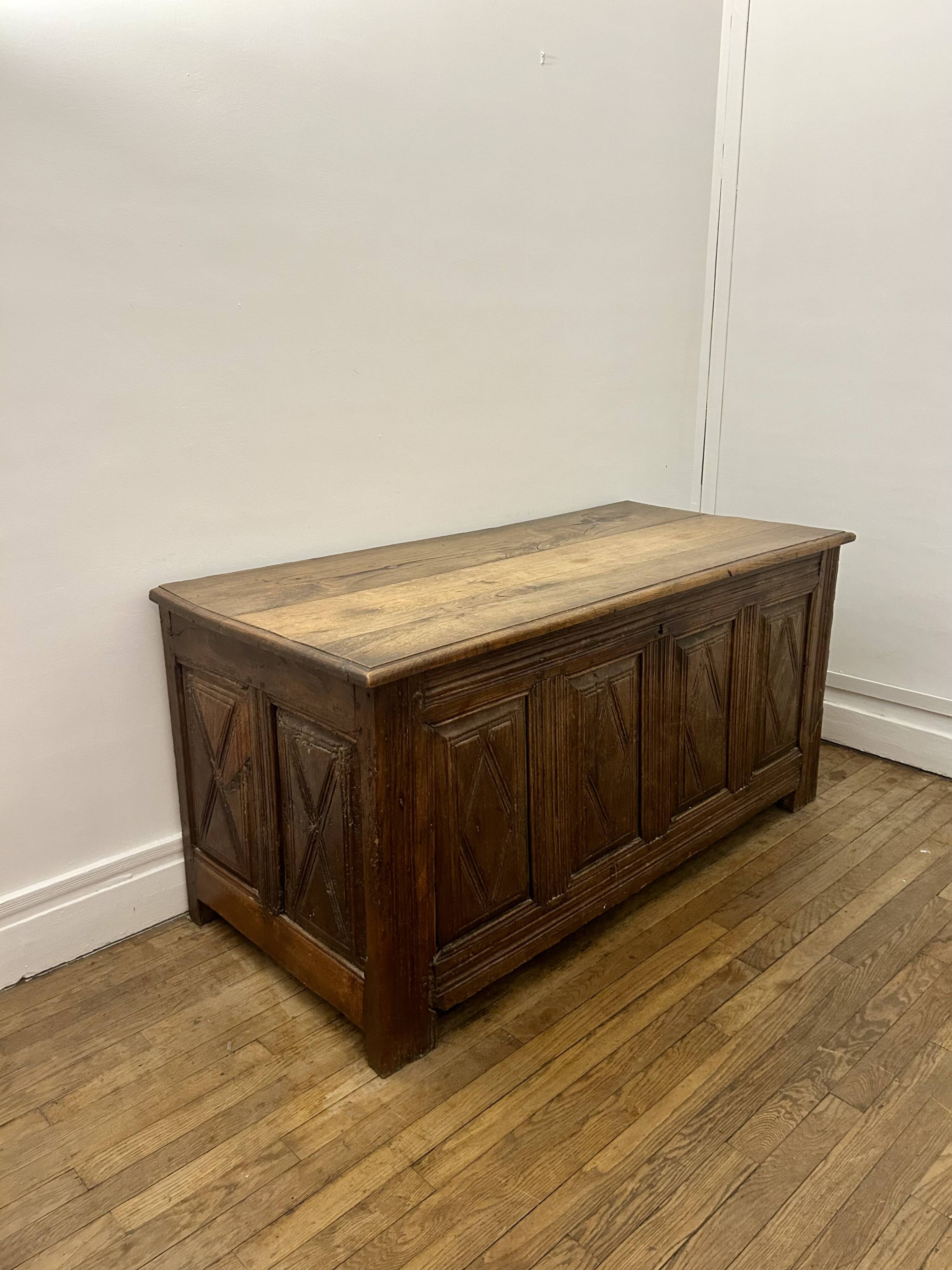 Large antique chest in weathered solid wood