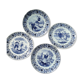 Set of 4 plates Delft Dutch rural life