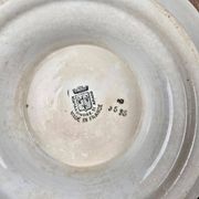 Antique footed dish – blue floral decoration – St Amandinoise