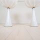 Pair of mid-century opaline glass table lamps with cotton shades by Bergboms, Sweden, 1960.