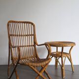 Rattan bamboo Italian table, 1950s