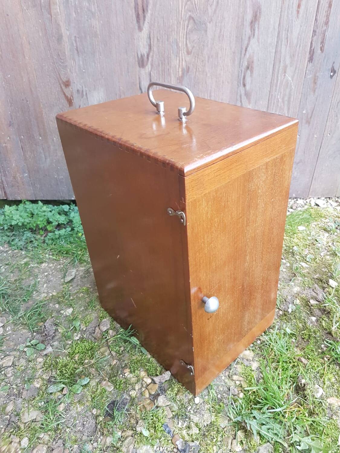 Old wooden transport trunk vintage jouan material #a653