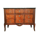 Commode époque Transition à double ressaut en marqueterie de bois nobles vers 1750