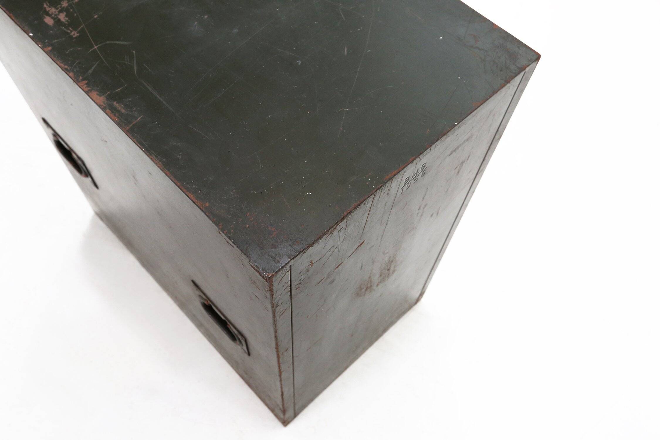 Classeur, commode militaire en métal vert, 1956