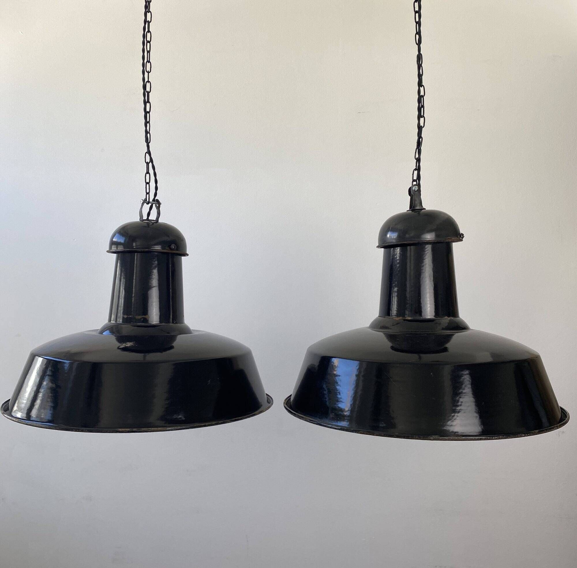 Pair of old industrial suspension lights xxl 40 cm