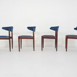 Ensemble de quatre chaises de salle à manger en palissandre et velours par Topform, Pays-Bas des années 1950