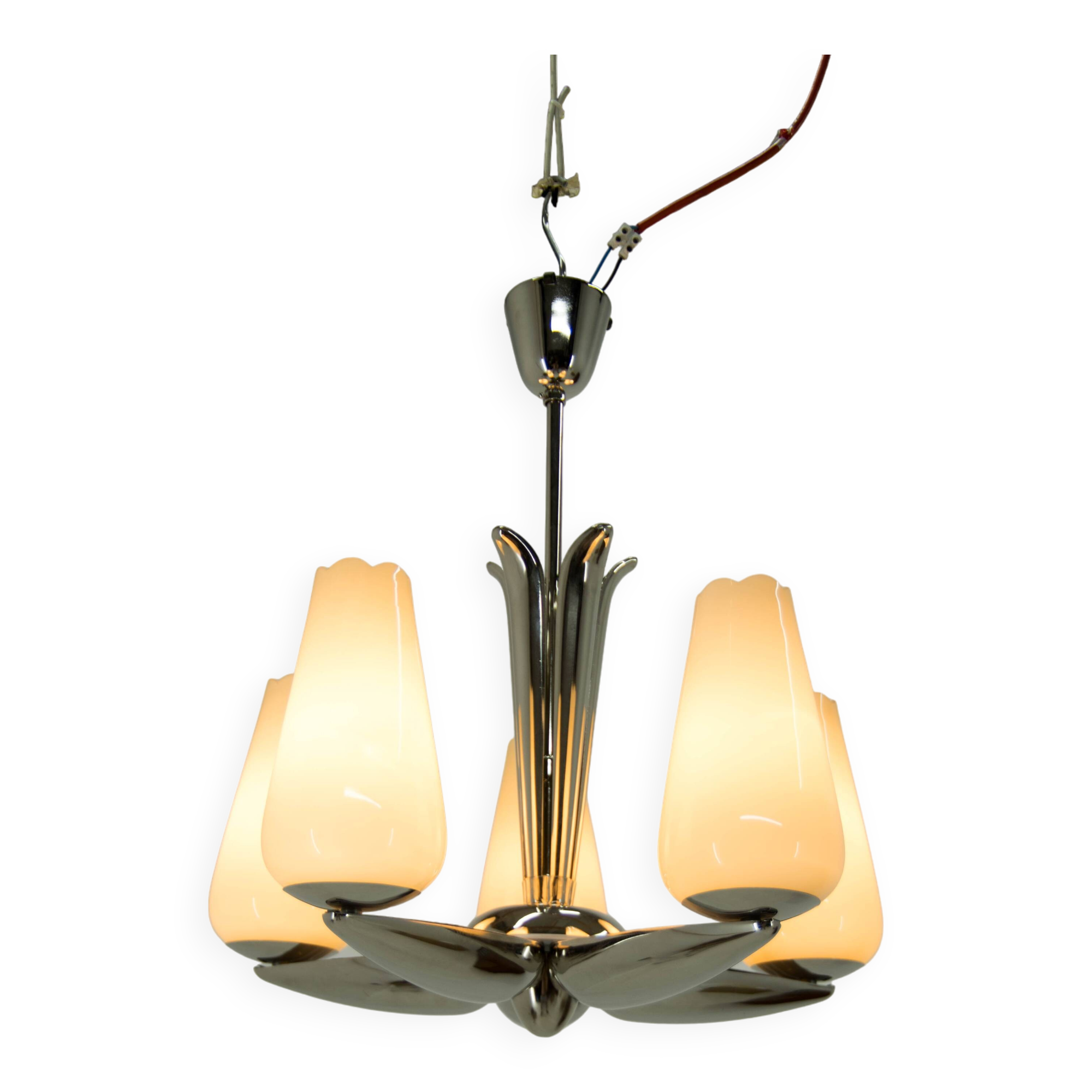Rare Nickel-Plated Chandelier by Drukov, 1940s