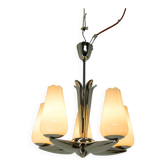 Rare Nickel-Plated Chandelier by Drukov, 1940s