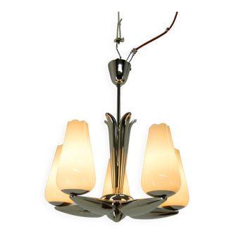 Rare Nickel-Plated Chandelier by Drukov, 1940s