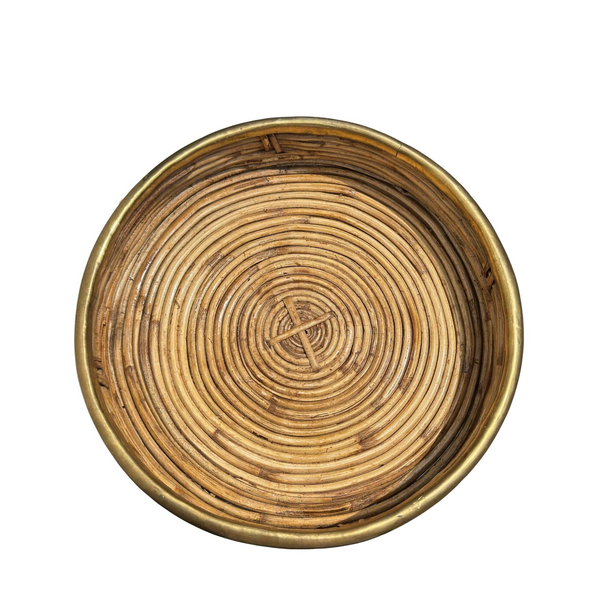 Rattan & Brass Tray | Pocket Tray | | Italy 1970s