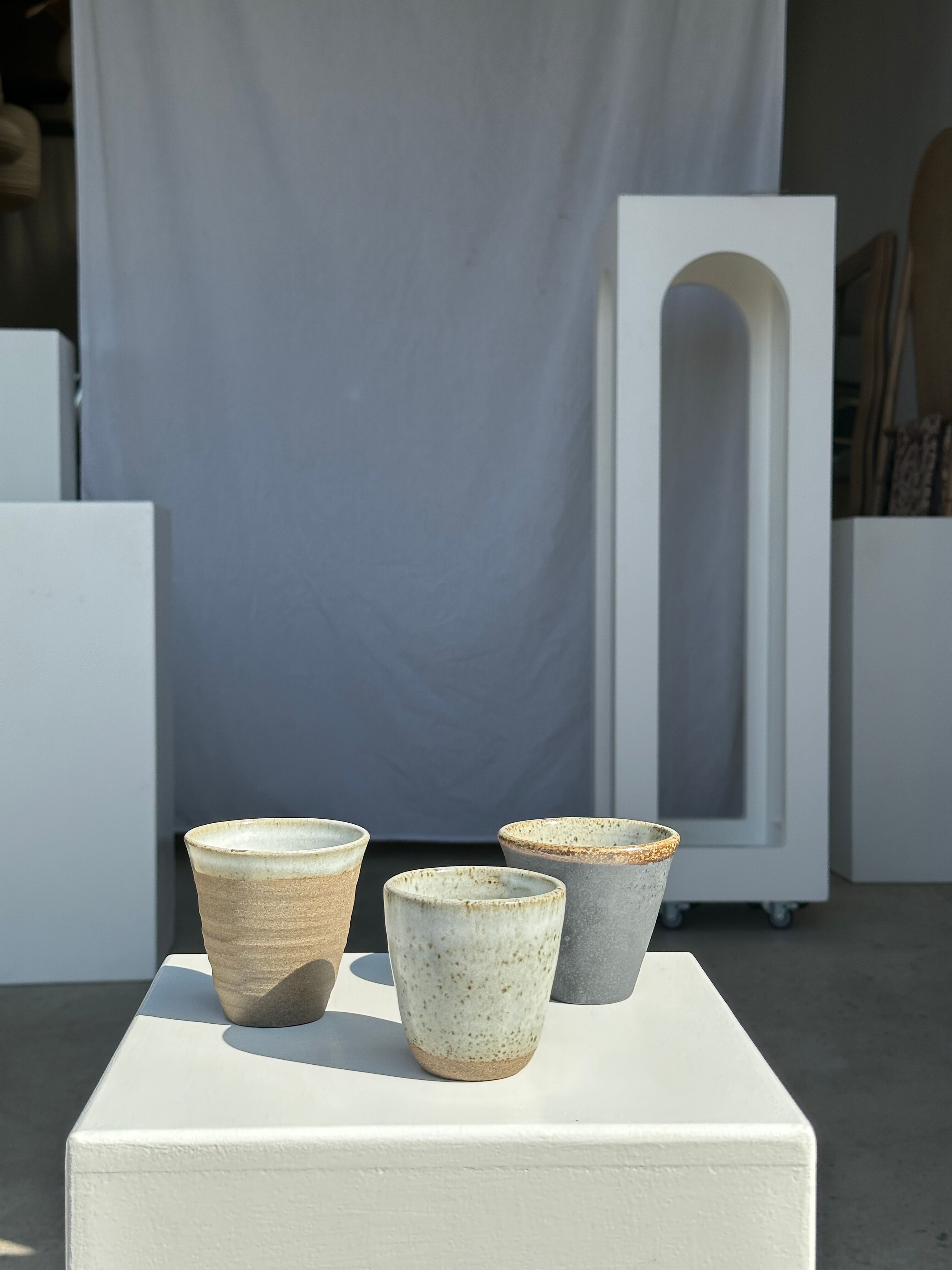 Set of 3 cups / mug in Indonesian ceramic (black, matte brown & speckled glazed)