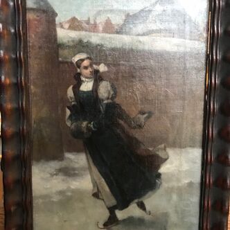 Oil on canvas, A skater, made by Frans Kasper H. VINCK (1827-1903)