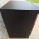 Vintage commode on wheels with three drawers in faux leather and fabric - end.