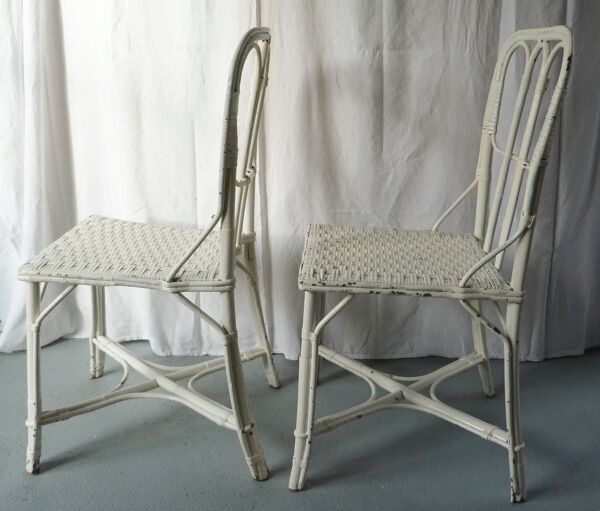 Paire de chaises en bambou et rotin