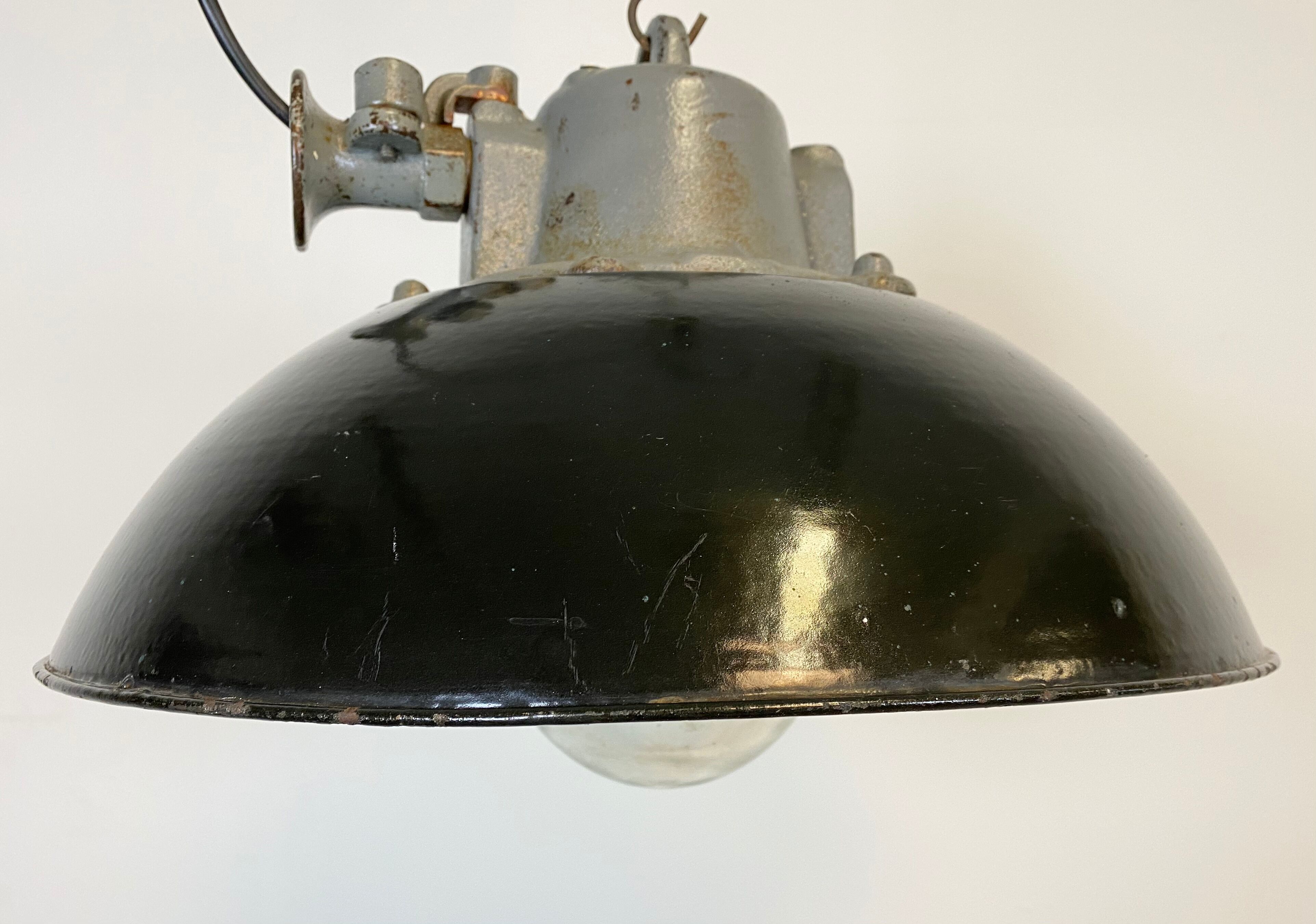 Black Enamel and Cast Iron Industrial Pendant Light, 1960s
