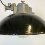 Black Enamel and Cast Iron Industrial Pendant Light, 1960s