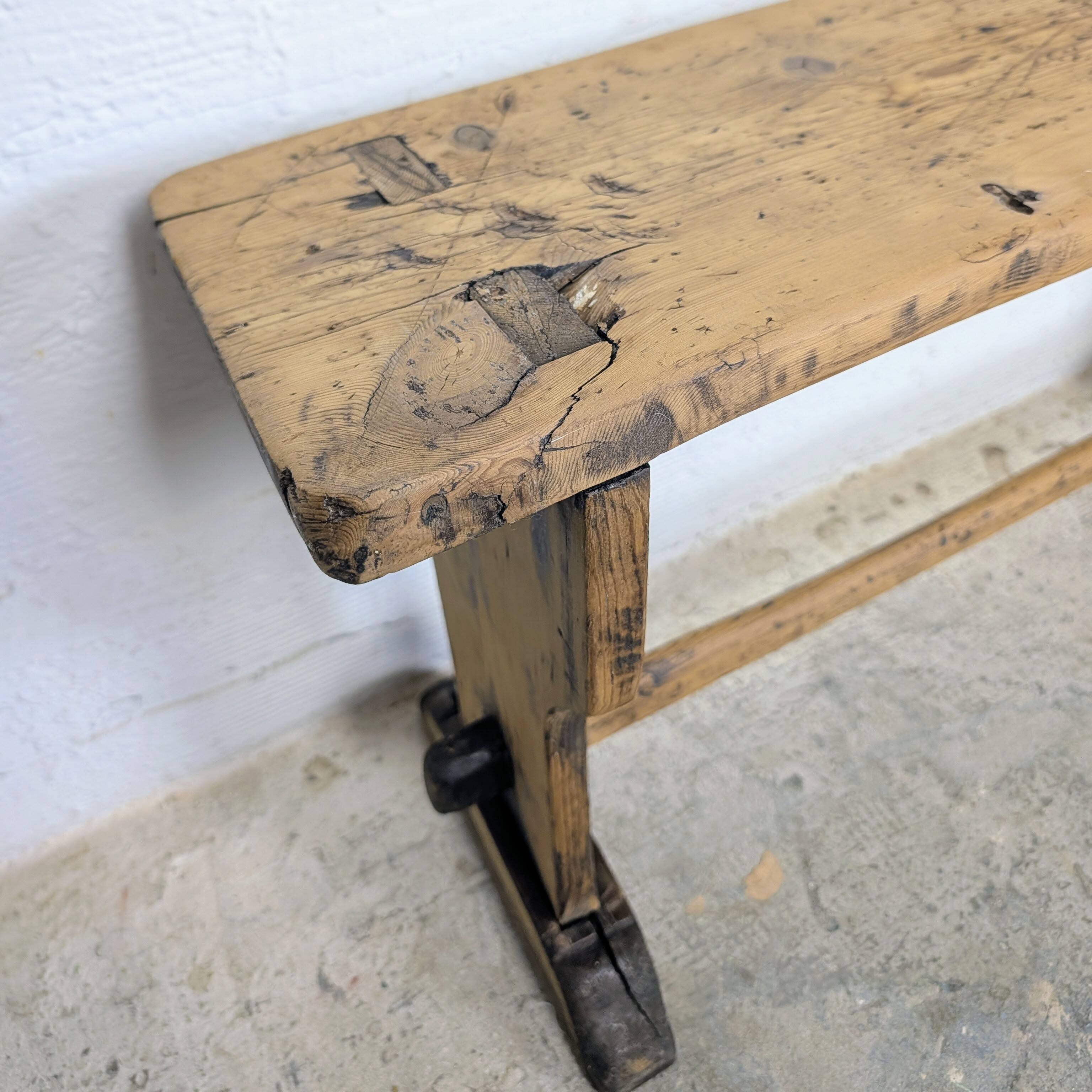 Old farmhouse bench in raw wood