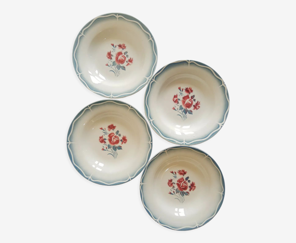 Set de 4 assiettes creuses Nina Rosa Digoin Sarreguemines France vintage