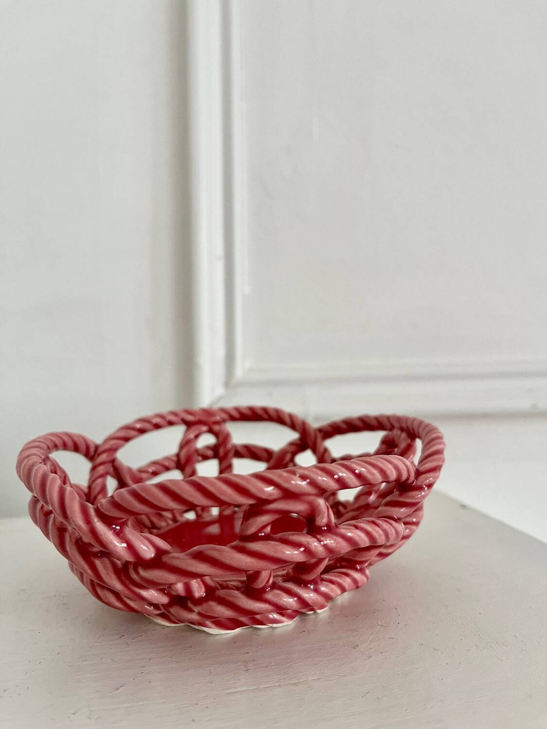 Pink woven ceramic bowl