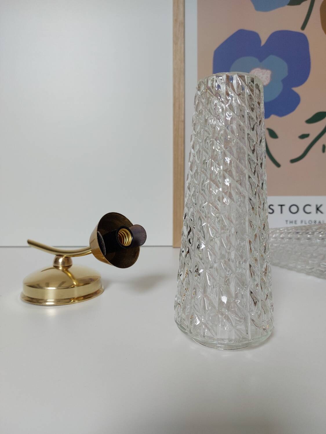 Pair of brass and glass wall lights