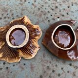Lot composed of small barbotine dishes in enamelled ceramic, leaf and fish, Vallauris style
