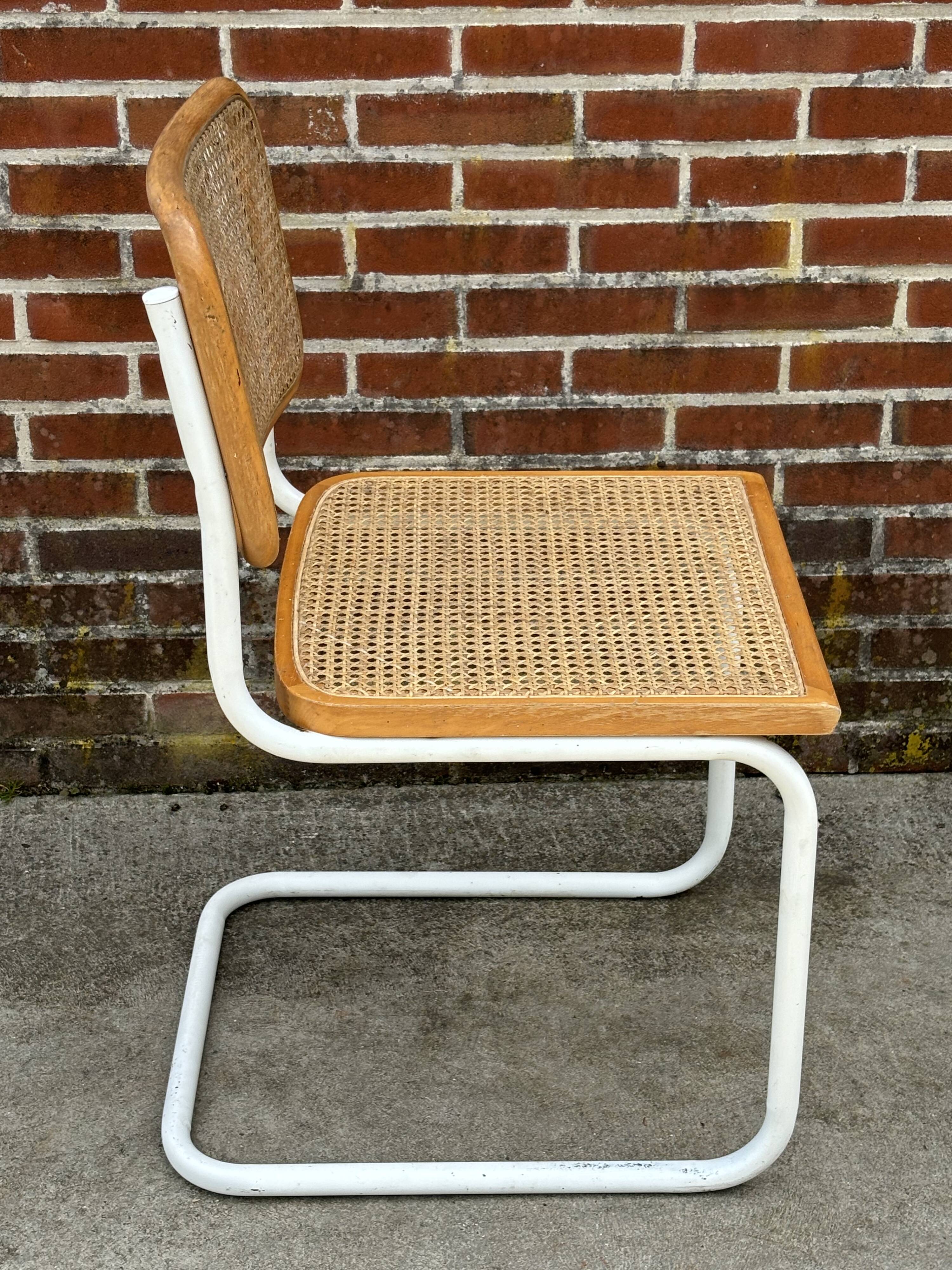 Cesca chair b32 model in white and wood by Marcel Breuer