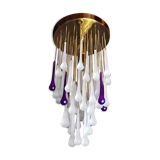 Venini waterfall ceiling lamp, murano crystals, two-tone purple and white, Italy, 1960