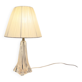 Vintage daum france 1960 crystal lamp base with pleated shade