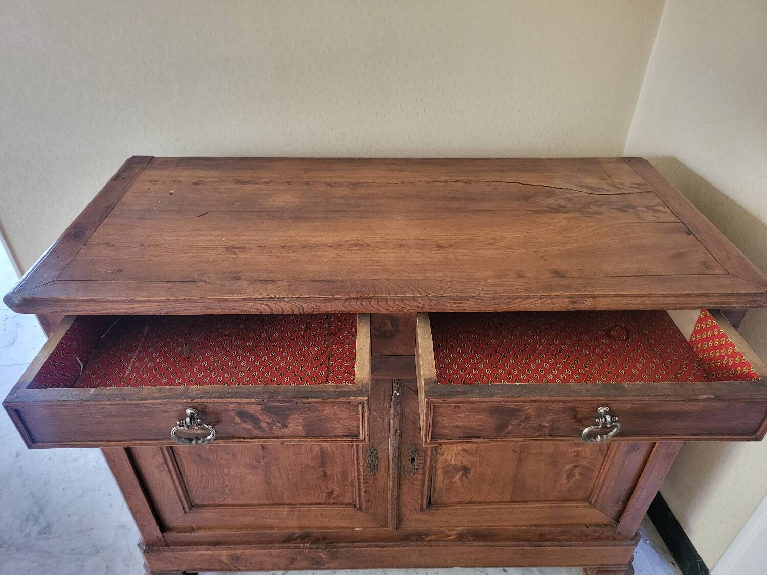 Antique solid wood sideboard – 2 drawers, 2 doors – natural patina