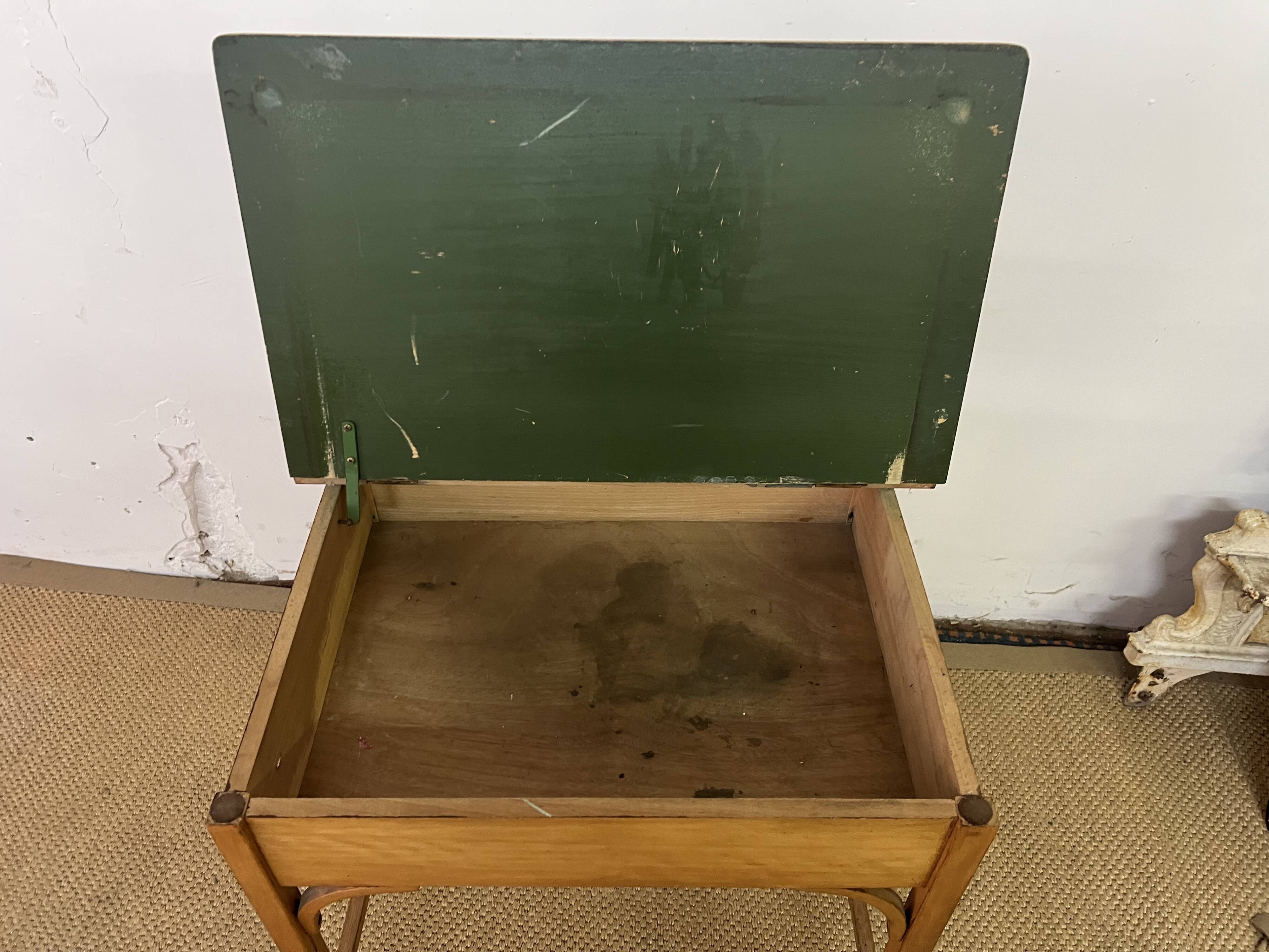 Rare Antique School Desk Art with Ink Well