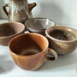 Vintage stoneware country house brunch service – teapot and bowls