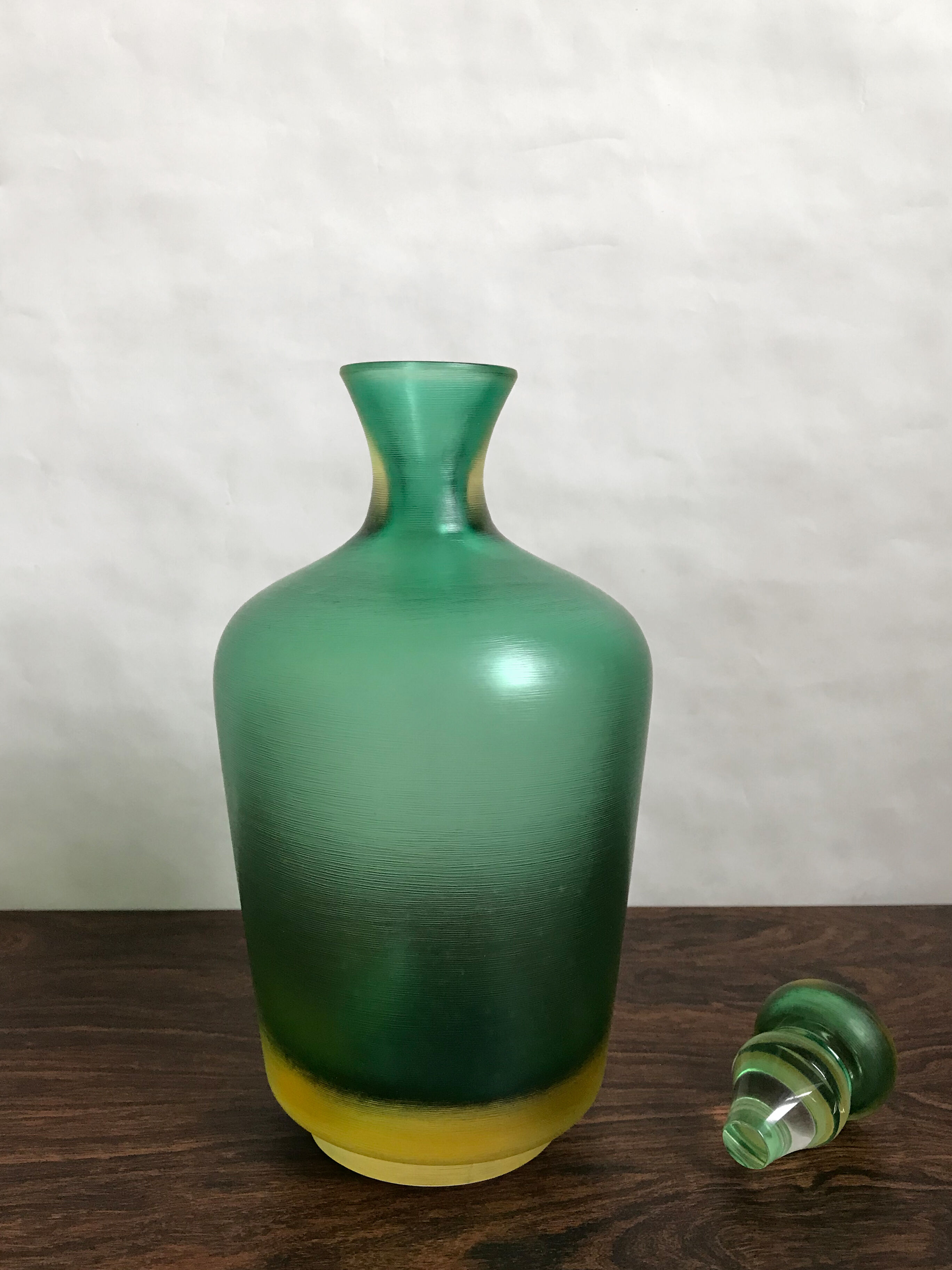 Venini Murano Italian green bottle serie "Incisi" produced in 2004