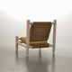 Charlotte Perriand Style Low Seat White Wicker Oak Lounge Chair and Stool
