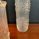 Vintage trio of moulded glass roll vases