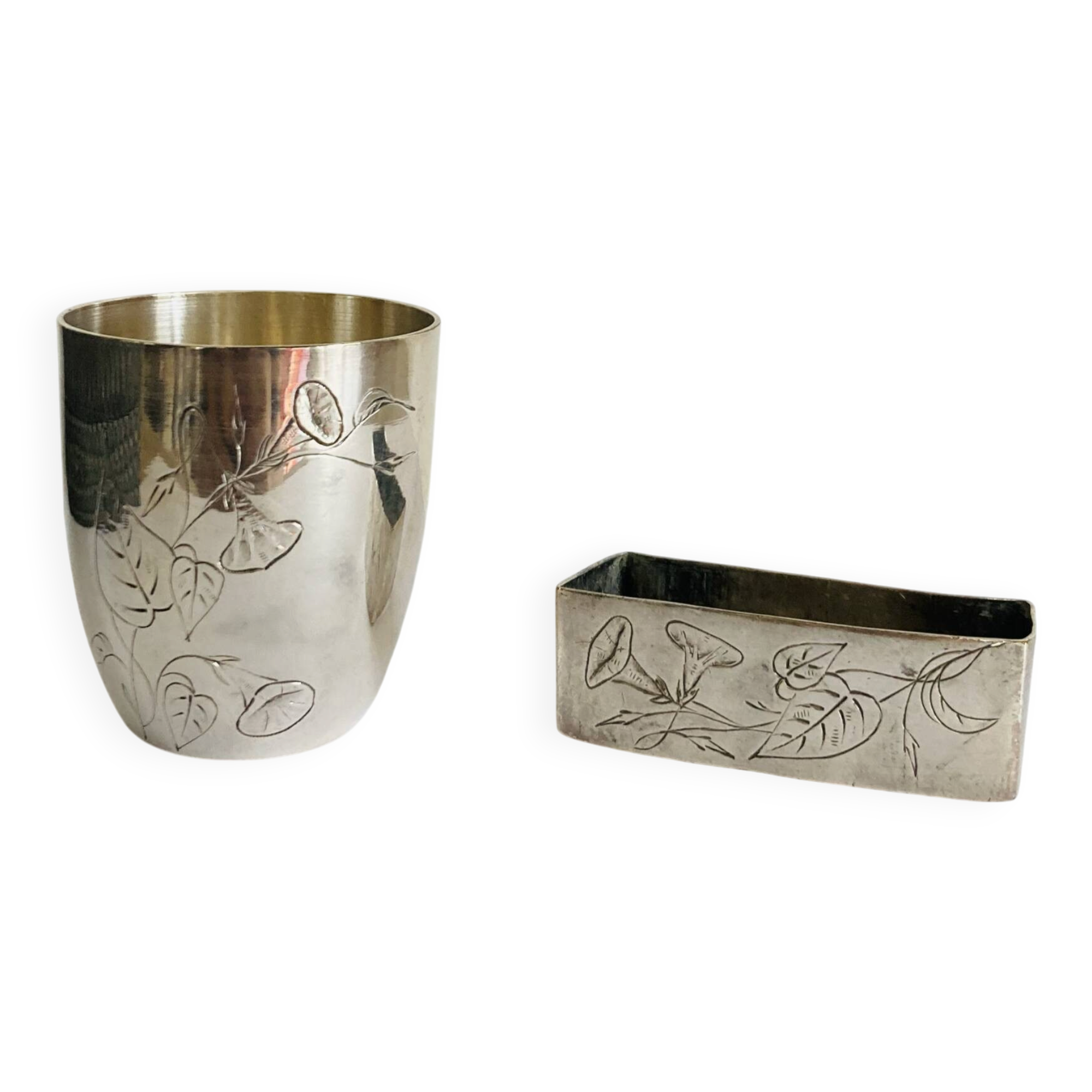 Art Nouveau silver-plated napkin holder with hallmark + case