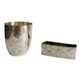 Art Nouveau silver-plated napkin holder with hallmark + case
