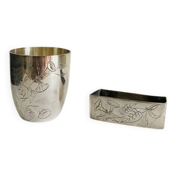 Art Nouveau silver-plated napkin holder with hallmark + case