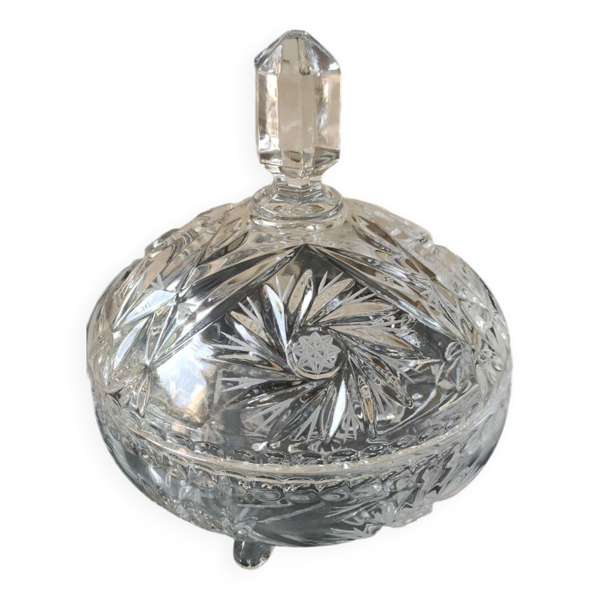 Bohemian cut crystal candy dish. Sophisticated star motifs.