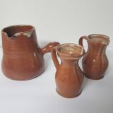 Set of 3 ceramic pitchers / milk jugs Signed Daniel Auger (Puisaye)