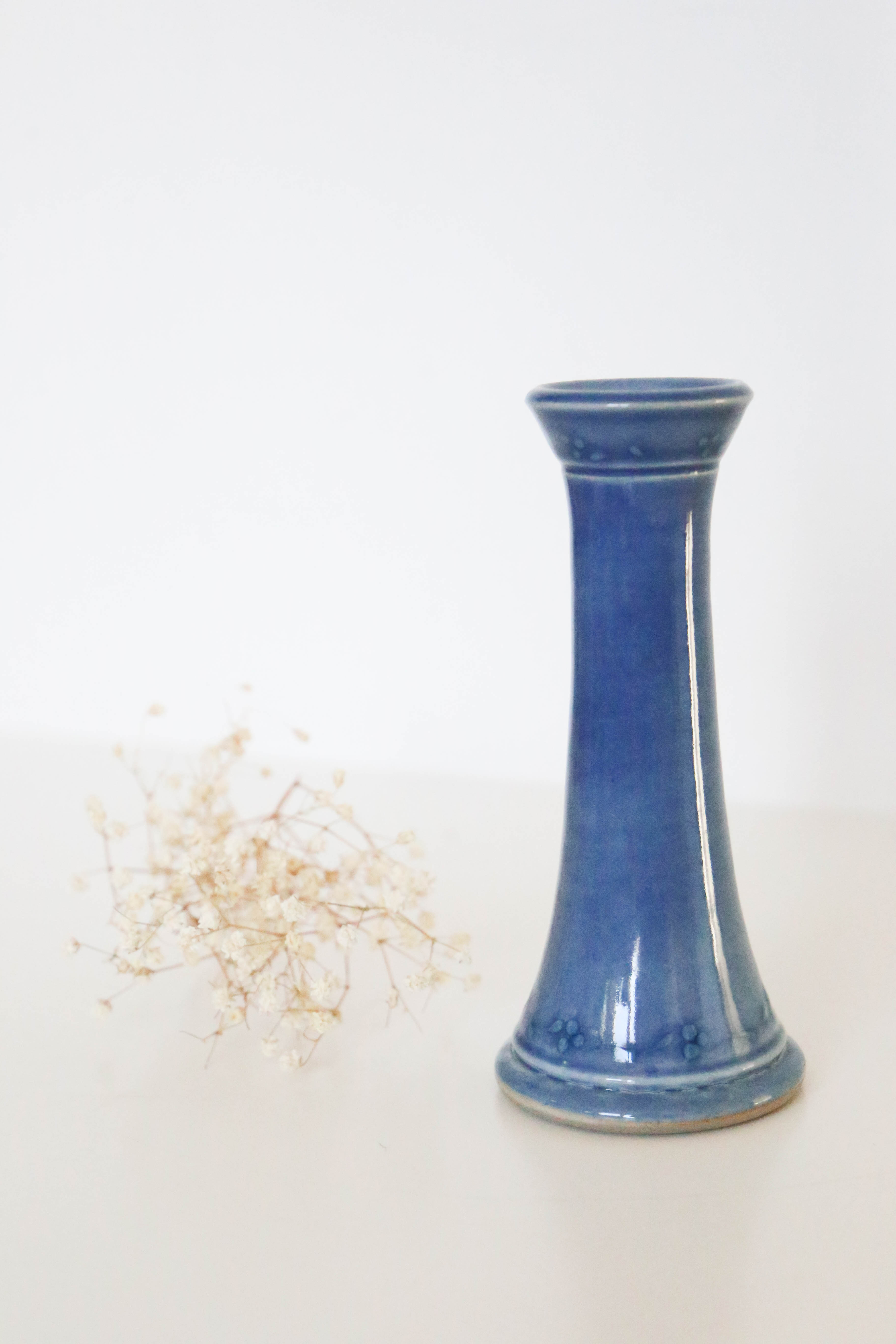 Blue ceramic candle holder, vintage