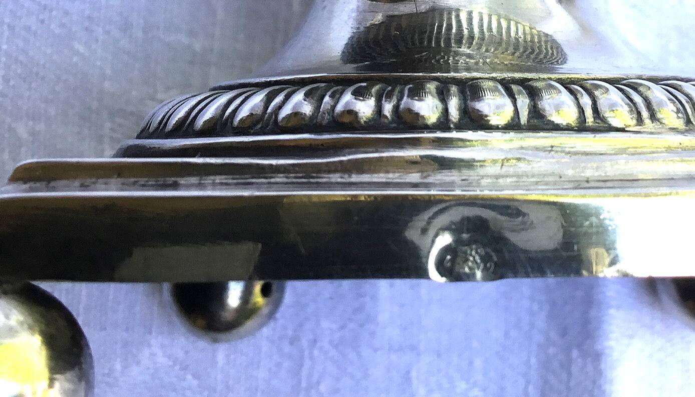 Pair of solid silver salt cellars. Old man's hallmark. Early 19th century.