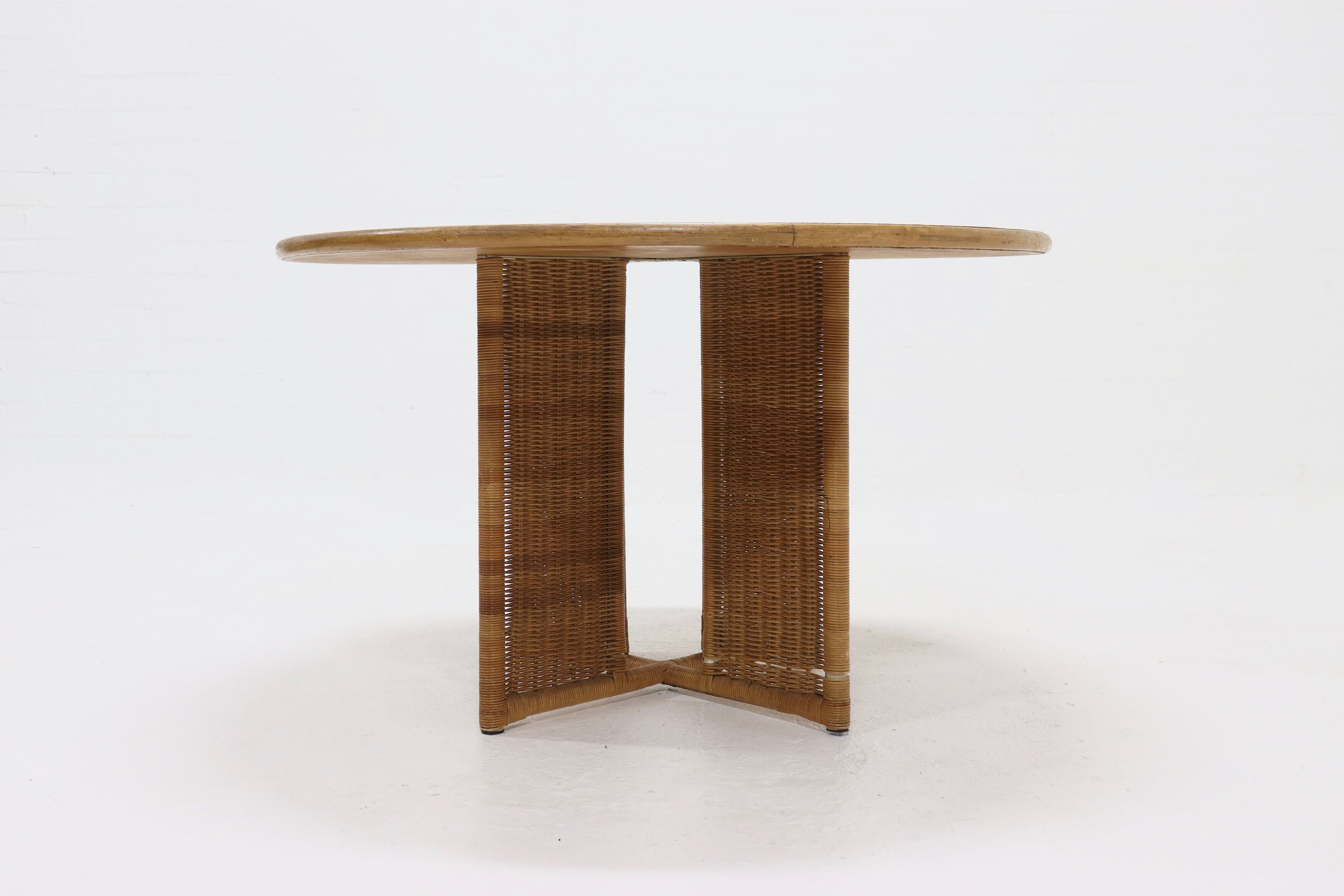 Table à manger en rotin et chêne par Luit van der Helm, Pays-Bas Années 1980